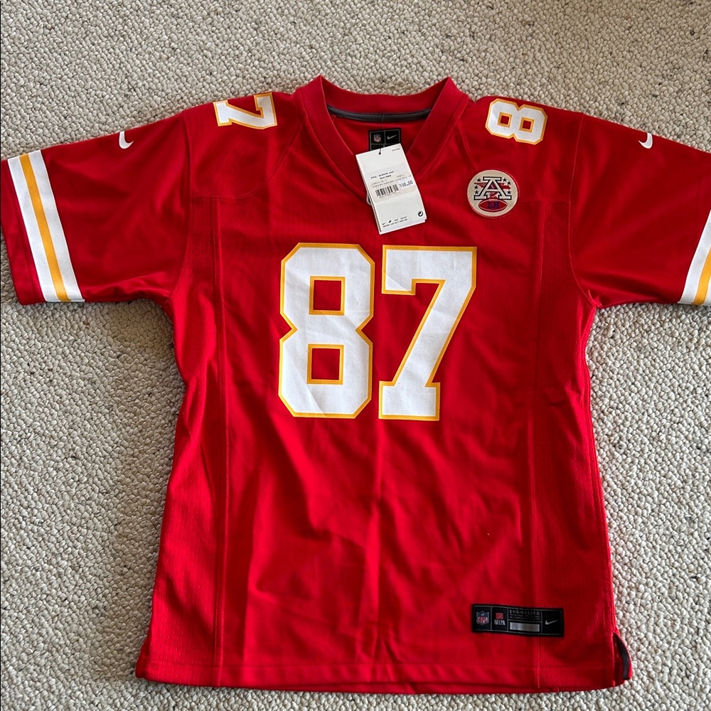 Nike Kids Red #87 Football Jersey with White & Gold Trim